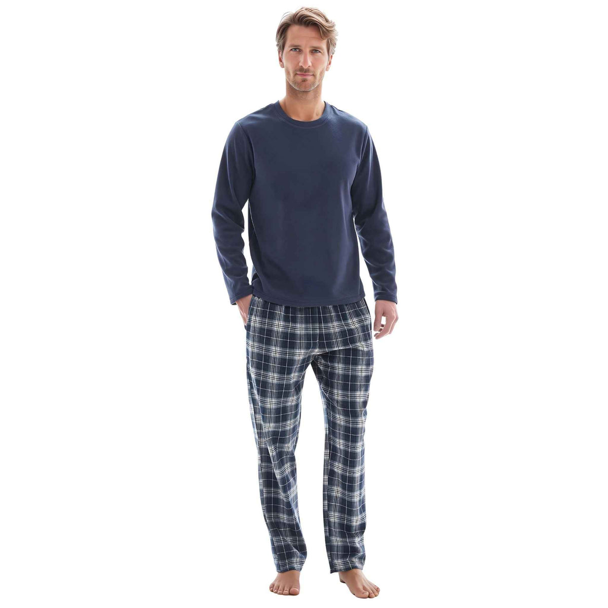 Men's Thermal Fleece Pyjama Set with Cotton Bottoms, Sizes M-XXL