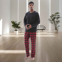 Men's Thermal Fleece Lounge Set with Cozy Check Cotton Pants