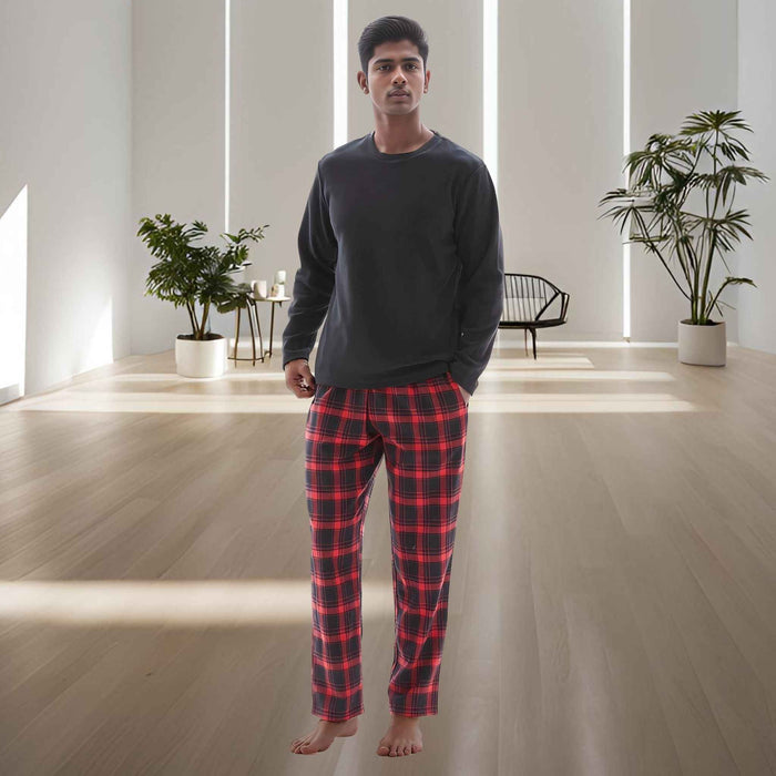 Men's Thermal Fleece Lounge Set with Cozy Check Cotton Pants
