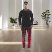 Men's Thermal Fleece Lounge Set with Cozy Check Cotton Pants