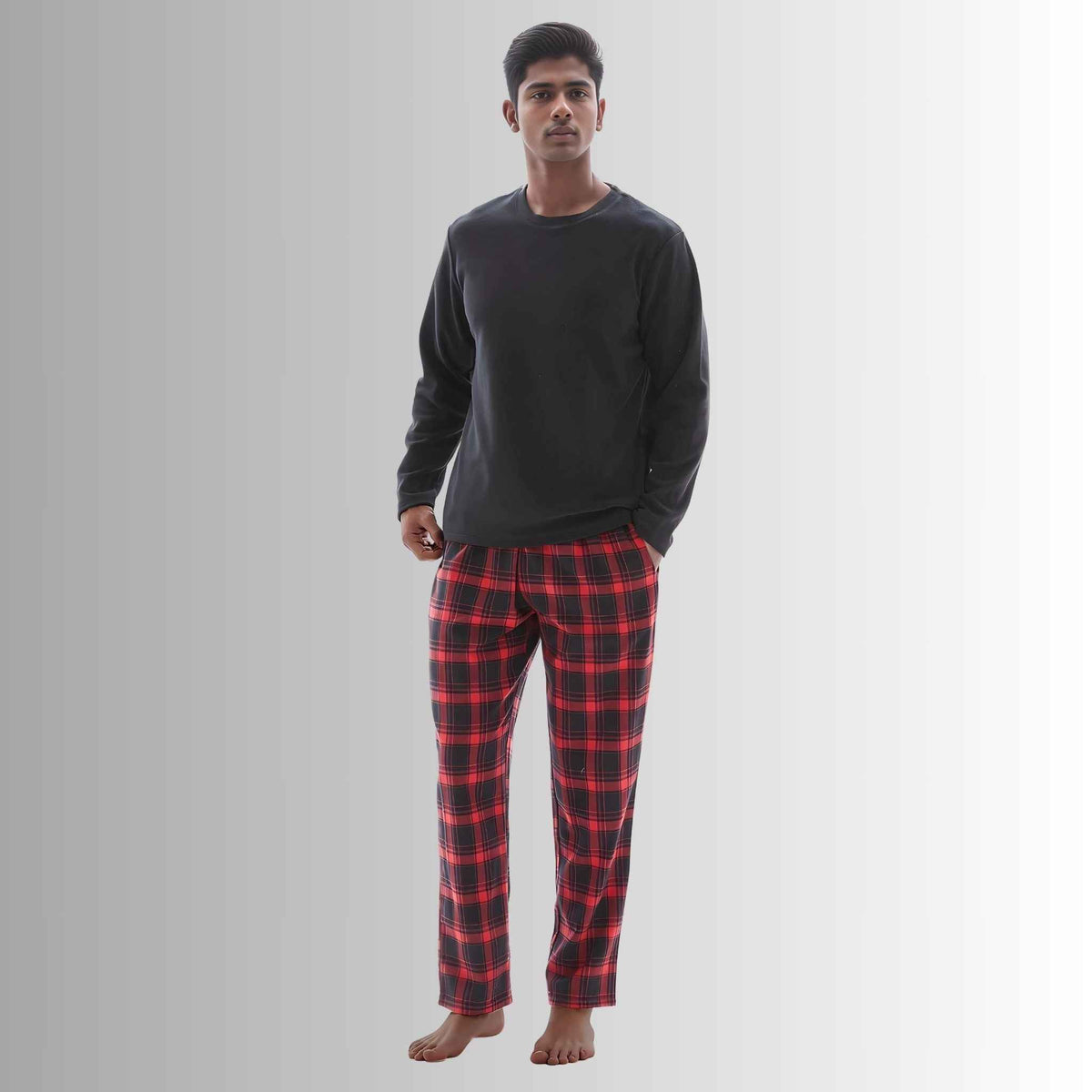 Men's Thermal Fleece Lounge Set with Cozy Check Cotton Pants