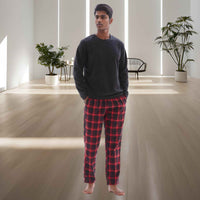 Men's Thermal Fleece Lounge Set with Cozy Check Cotton Pants