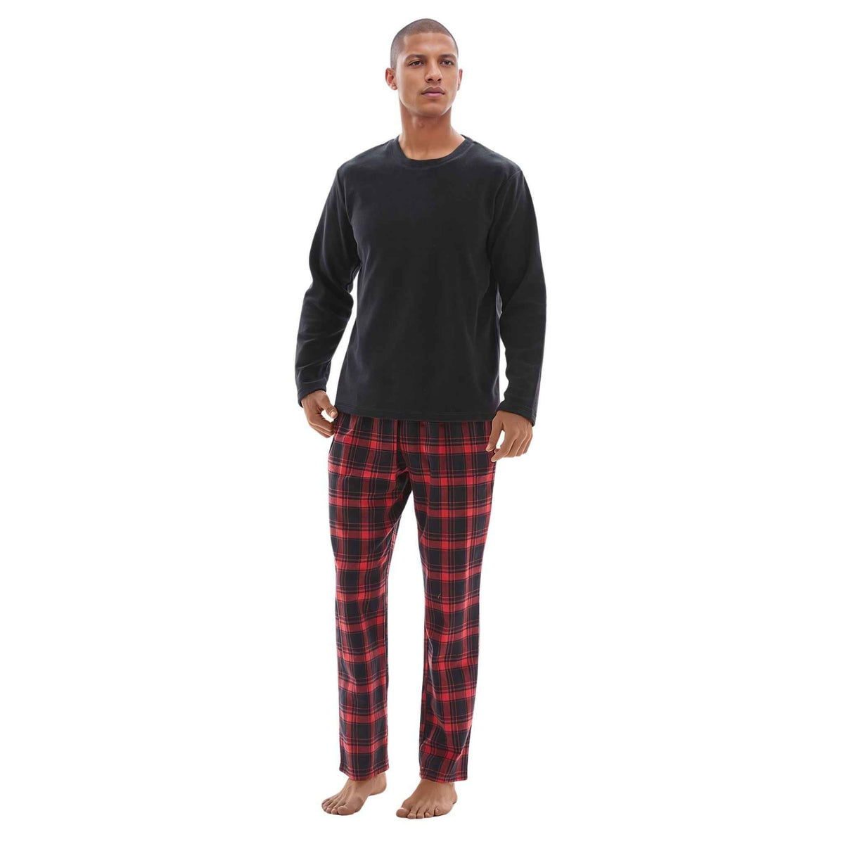 Men's Thermal Fleece Lounge Set with Cozy Check Cotton Pants