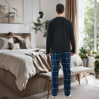 Luxury Design Mens Navy Check Fleece PJs - Warm Winter Pyjama Set