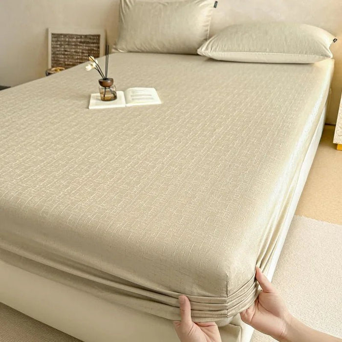SaneShoppe-Soft 100% Cotton Jacquard Fitted Sheet Set with Elastic All Around Mattress Protector