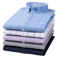 SaneShoppe - 100% Cotton Oxford Men's Shirts Long Sleeves Plaid Soft Regular Fit Formal Dress Shirt Pocket Social Blouse Male Clothes S - 7XL