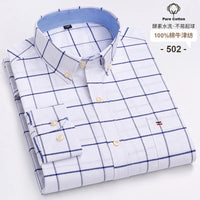 SaneShoppe - 100% Cotton Oxford Men's Shirts Long Sleeves Plaid Soft Regular Fit Formal Dress Shirt Pocket Social Blouse Male Clothes S - 7XL