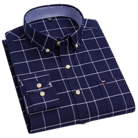 SaneShoppe - 100% Cotton Oxford Men's Shirts Long Sleeves Plaid Soft Regular Fit Formal Dress Shirt Pocket Social Blouse Male Clothes S - 7XL
