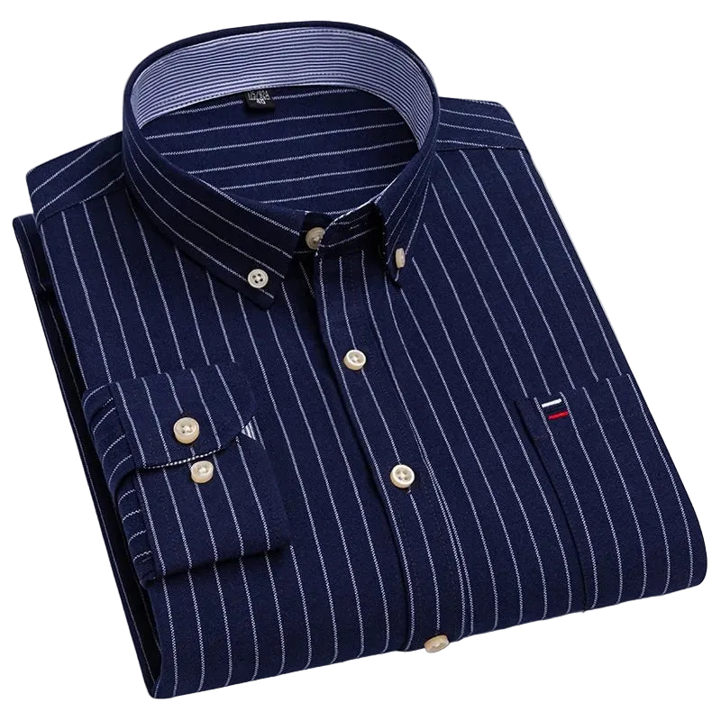 SaneShoppe - 100% Cotton Oxford Men's Shirts Long Sleeves Plaid Soft Regular Fit Formal Dress Shirt Pocket Social Blouse Male Clothes S - 7XL