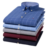 SaneShoppe - 100% Cotton Oxford Men's Shirts Long Sleeves Plaid Soft Regular Fit Formal Dress Shirt Pocket Social Blouse Male Clothes S - 7XL