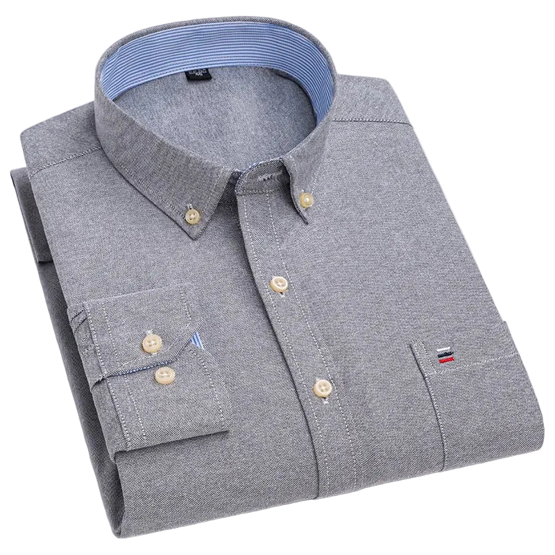 SaneShoppe - 100% Cotton Oxford Men's Shirts Long Sleeves Plaid Soft Regular Fit Formal Dress Shirt Pocket Social Blouse Male Clothes S - 7XL