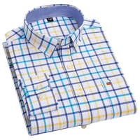 SaneShoppe - 100% Cotton Oxford Men's Shirts Long Sleeves Plaid Soft Regular Fit Formal Dress Shirt Pocket Social Blouse Male Clothes S - 7XL