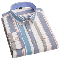 SaneShoppe - 100% Cotton Oxford Men's Shirts Long Sleeves Plaid Soft Regular Fit Formal Dress Shirt Pocket Social Blouse Male Clothes S - 7XL
