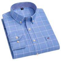 SaneShoppe - 100% Cotton Oxford Men's Shirts Long Sleeves Plaid Soft Regular Fit Formal Dress Shirt Pocket Social Blouse Male Clothes S - 7XL