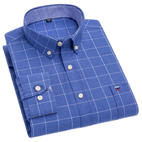 SaneShoppe - 100% Cotton Oxford Men's Shirts Long Sleeves Plaid Soft Regular Fit Formal Dress Shirt Pocket Social Blouse Male Clothes S - 7XL