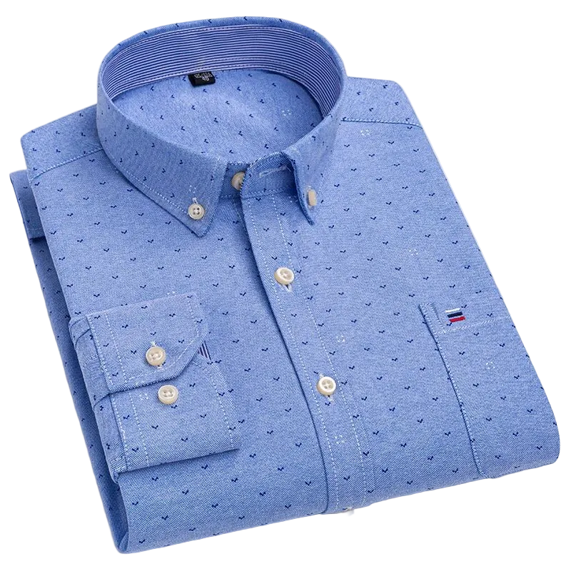 SaneShoppe - 100% Cotton Oxford Men's Shirts Long Sleeves Plaid Soft Regular Fit Formal Dress Shirt Pocket Social Blouse Male Clothes S - 7XL