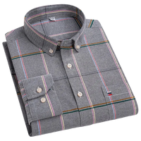 SaneShoppe - 100% Cotton Oxford Men's Shirts Long Sleeves Plaid Soft Regular Fit Formal Dress Shirt Pocket Social Blouse Male Clothes S - 7XL