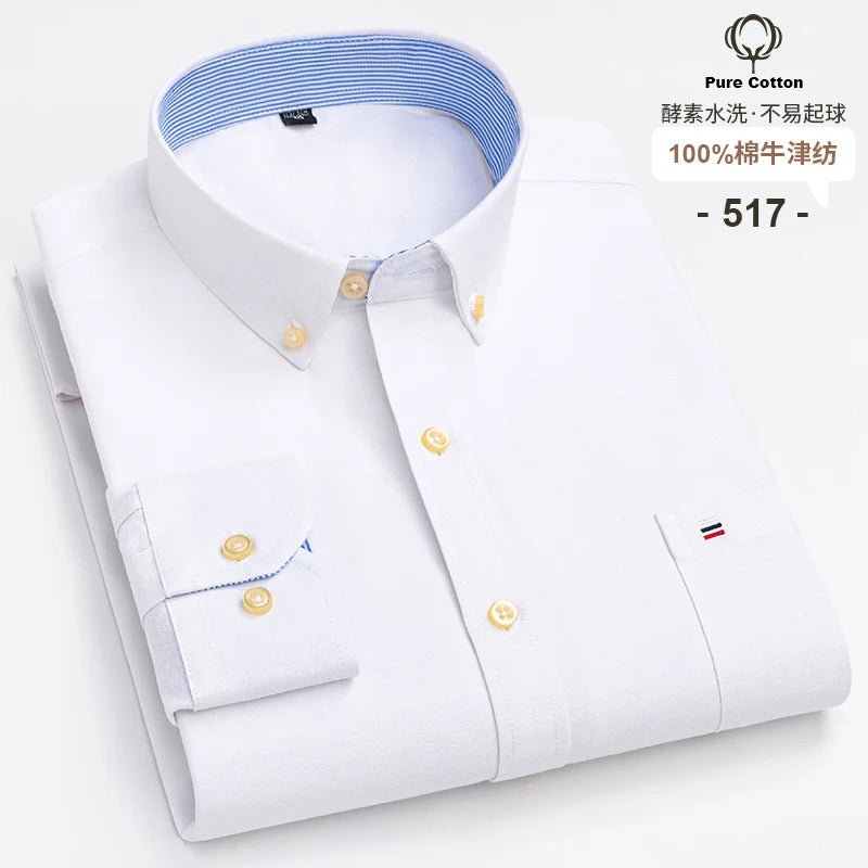 SaneShoppe - 100% Cotton Oxford Men's Shirts Long Sleeves Plaid Soft Regular Fit Formal Dress Shirt Pocket Social Blouse Male Clothes S - 7XL