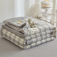 SaneShoppe-Cotton Quilted Comforter Plaid Summer Quilt - Queen, Full, Twin