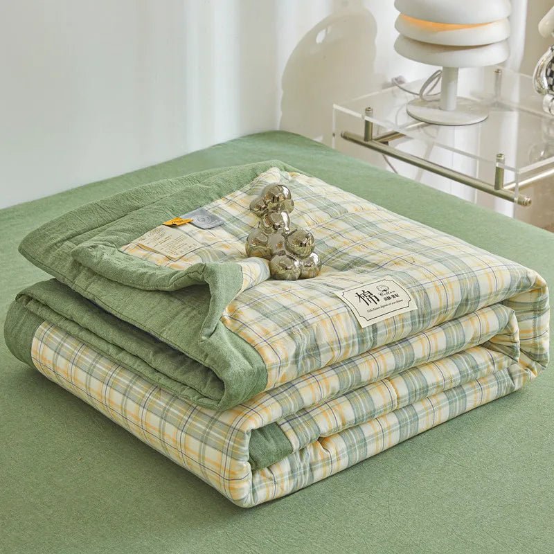 SaneShoppe-Cotton Quilted Comforter Plaid Summer Quilt - Queen, Full, Twin