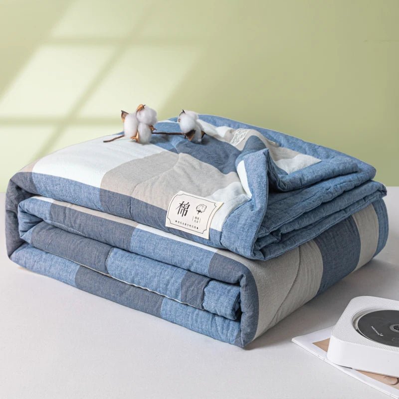 SaneShoppe-Cotton Quilted Comforter Plaid Summer Quilt - Queen, Full, Twin