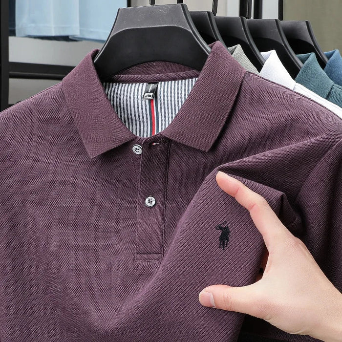 SaneShoppe-Men's Paul Pony Embroidered POLO Shirt - 100% Cotton Striped Summer Top
