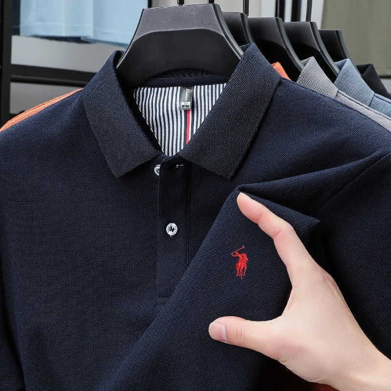 SaneShoppe-Men's Paul Pony Embroidered POLO Shirt - 100% Cotton Striped Summer Top