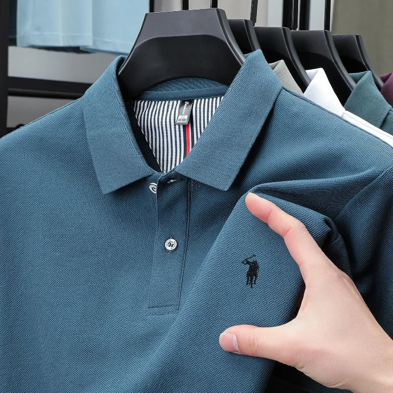 SaneShoppe-Men's Paul Pony Embroidered POLO Shirt - 100% Cotton Striped Summer Top