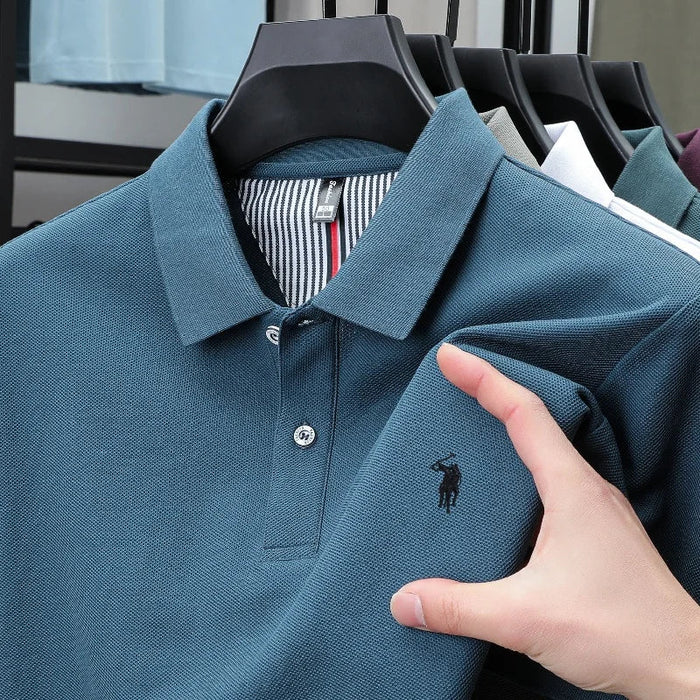 SaneShoppe-Men's Paul Pony Embroidered POLO Shirt - 100% Cotton Striped Summer Top