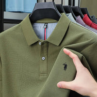 SaneShoppe-Men's Paul Pony Embroidered POLO Shirt - 100% Cotton Striped Summer Top