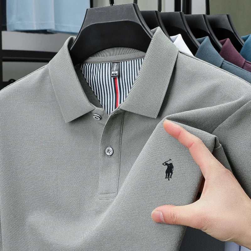SaneShoppe-Men's Paul Pony Embroidered POLO Shirt - 100% Cotton Striped Summer Top