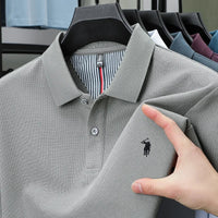 SaneShoppe-Men's Paul Pony Embroidered POLO Shirt - 100% Cotton Striped Summer Top