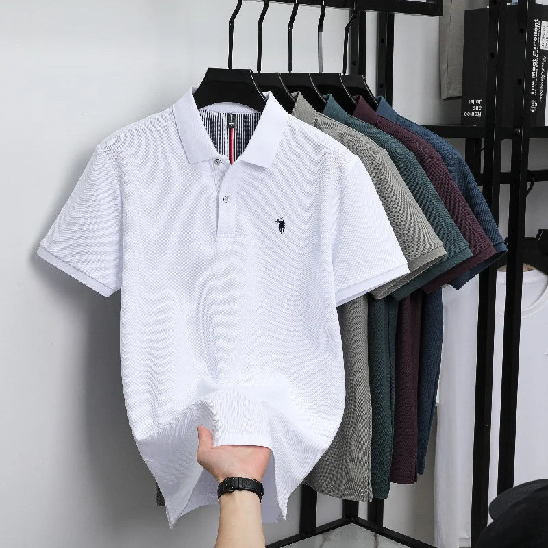 SaneShoppe-Men's Paul Pony Embroidered POLO Shirt - 100% Cotton Striped Summer Top