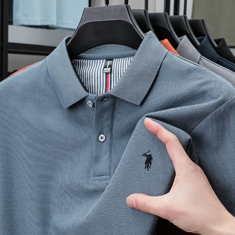 SaneShoppe-Men's Paul Pony Embroidered POLO Shirt - 100% Cotton Striped Summer Top