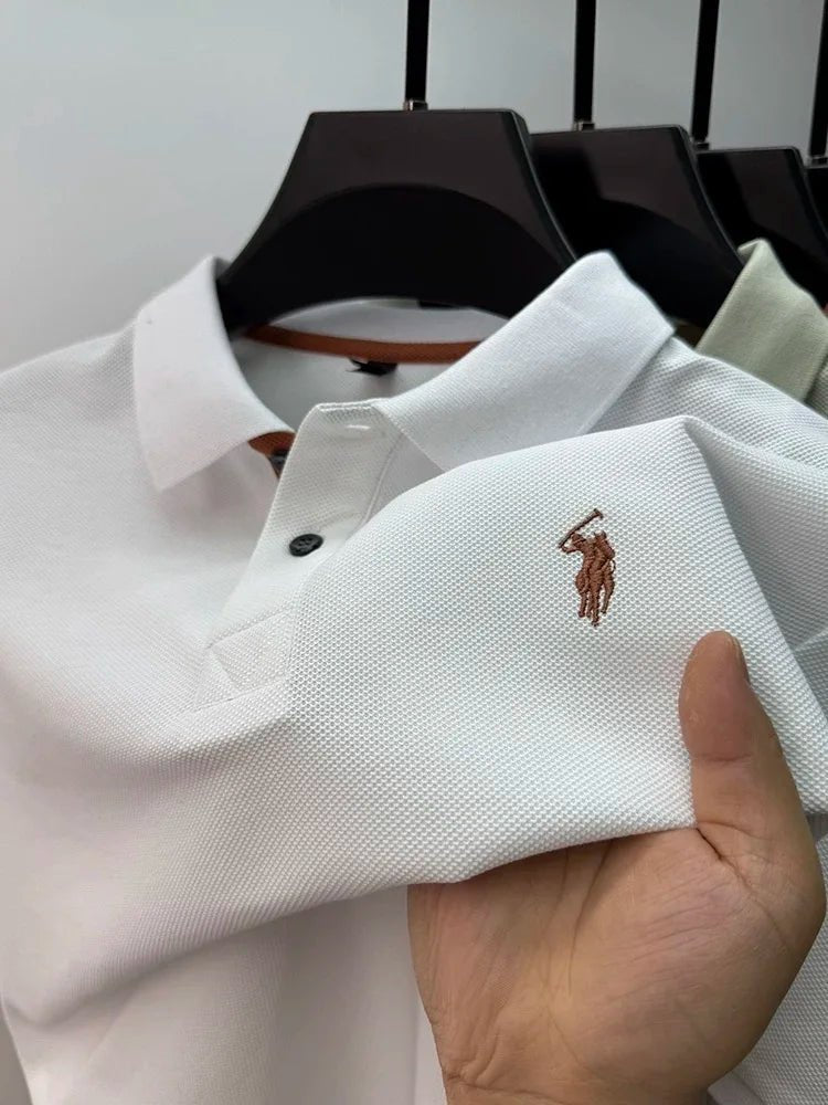 SaneShoppe-Luxury Men's Cotton Polo Shirt with Embroidered Horse Logo