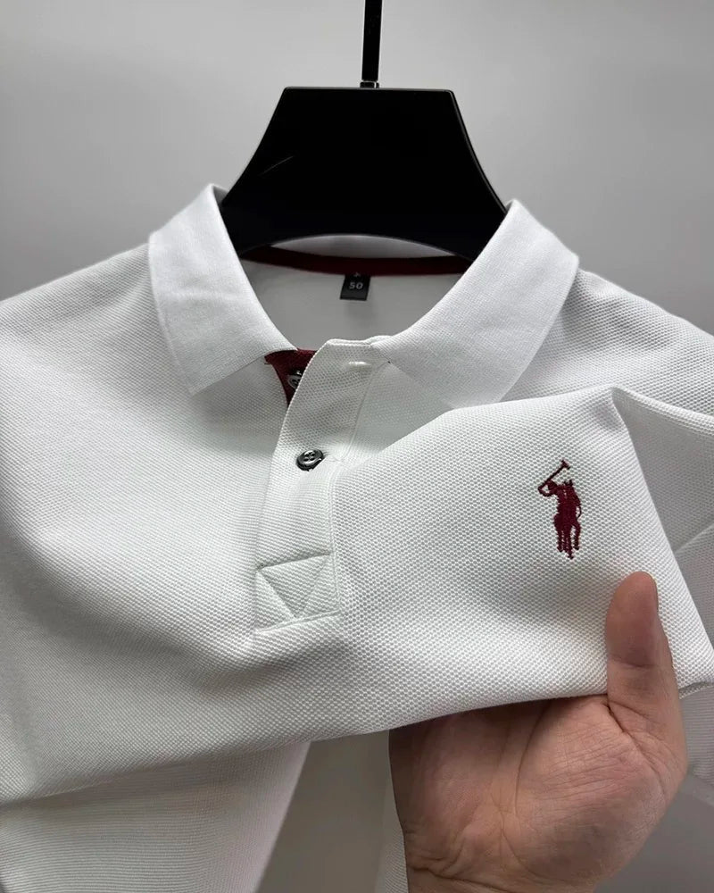 SaneShoppe-Luxury Men's Cotton Polo Shirt with Embroidered Horse Logo