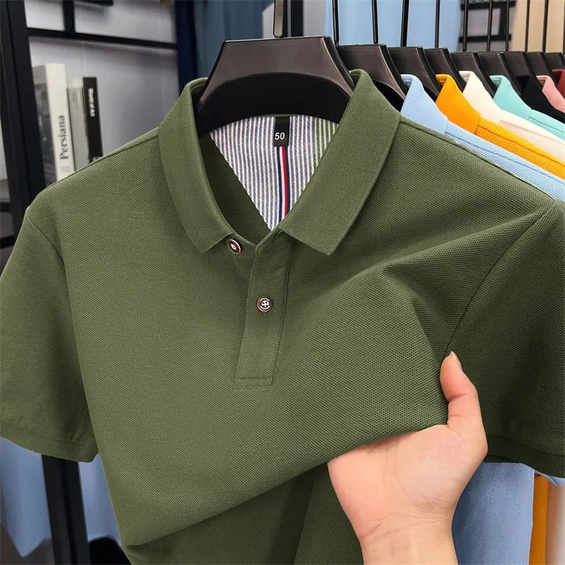 SaneShoppe-Men's Summer Polo Shirt: Breathable Cotton, Korean Style, Business Casual