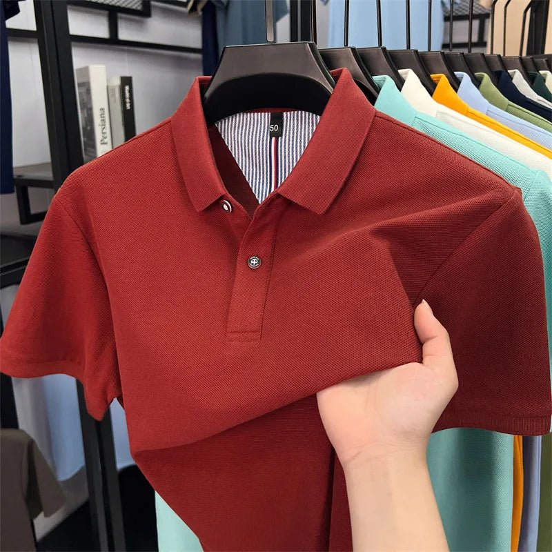 SaneShoppe-Men's Summer Polo Shirt: Breathable Cotton, Korean Style, Business Casual