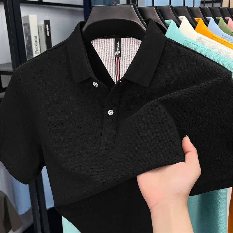 SaneShoppe-Men's Summer Polo Shirt: Breathable Cotton, Korean Style, Business Casual