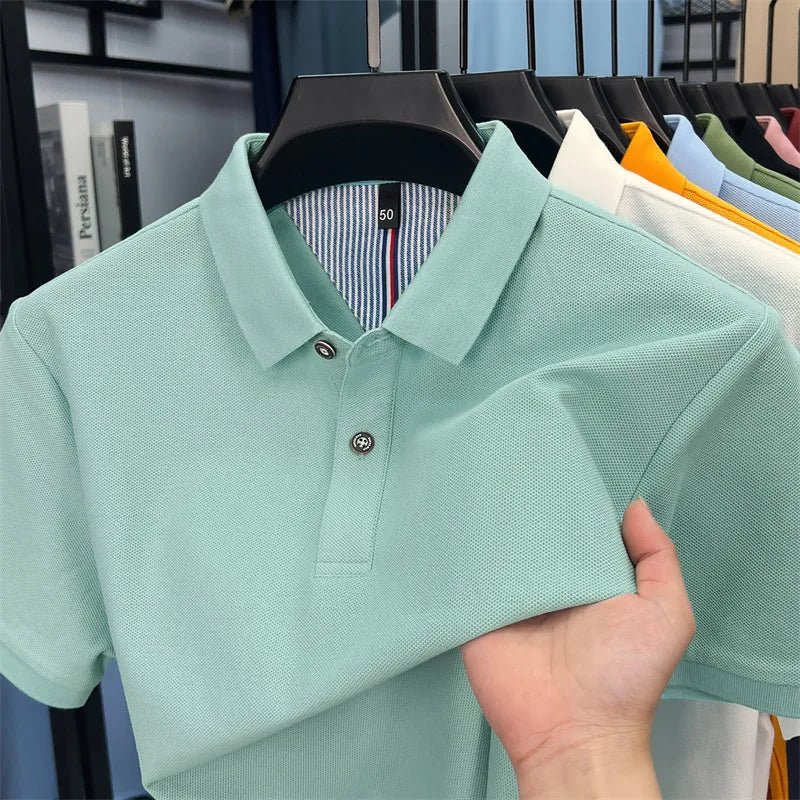 SaneShoppe-Men's Summer Polo Shirt: Breathable Cotton, Korean Style, Business Casual