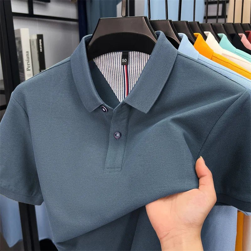 SaneShoppe-Men's Summer Polo Shirt: Breathable Cotton, Korean Style, Business Casual