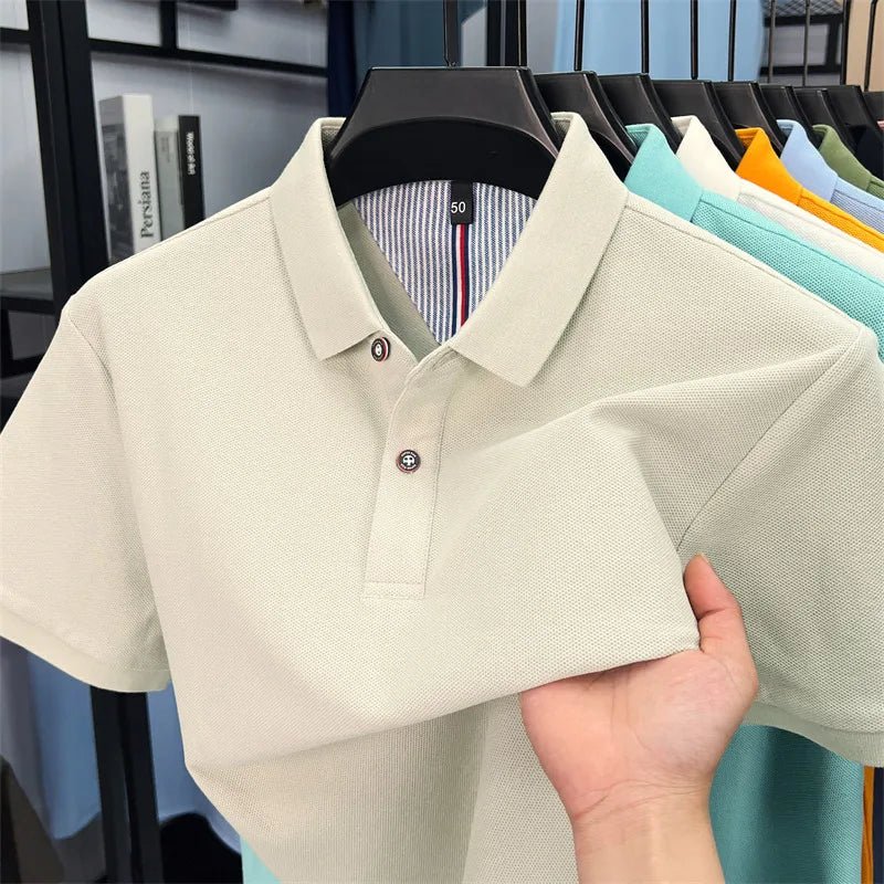SaneShoppe-Men's Summer Polo Shirt: Breathable Cotton, Korean Style, Business Casual