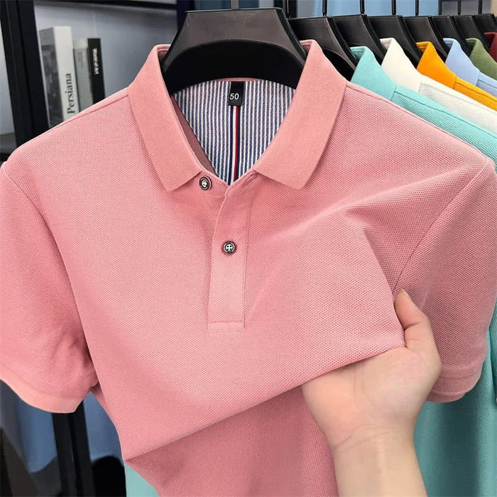SaneShoppe-Men's Summer Polo Shirt: Breathable Cotton, Korean Style, Business Casual