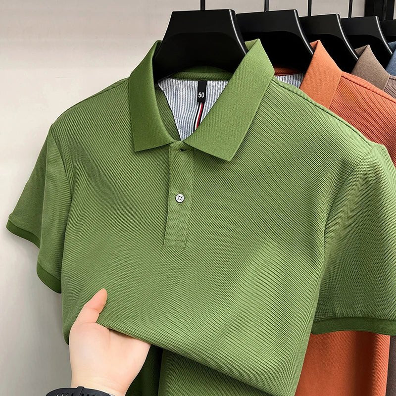 SaneShoppe-Men's Summer Polo Shirt: Breathable Cotton, Korean Style, Business Casual