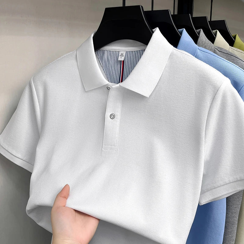 SaneShoppe-Men's Summer Polo Shirt: Breathable Cotton, Korean Style, Business Casual