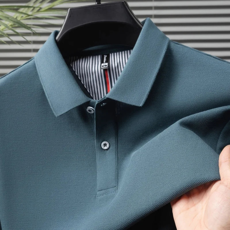 SaneShoppe-High-Quality Men's Polo Shirt: Summer Fashion Solid Color Striped T-Shirt