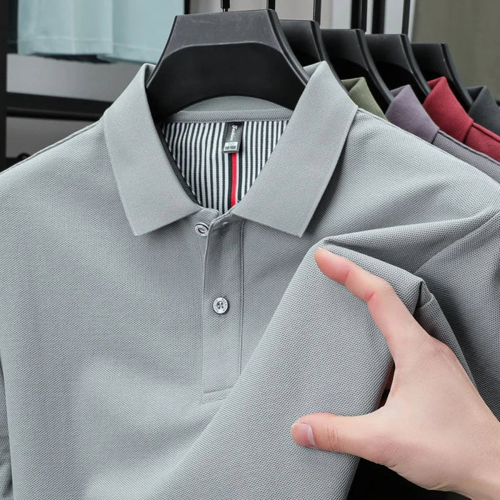 SaneShoppe-High-Quality Men's Polo Shirt: Summer Fashion Solid Color Striped T-Shirt