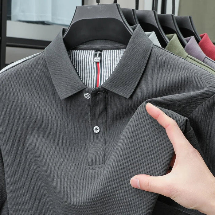 SaneShoppe-High-Quality Men's Polo Shirt: Summer Fashion Solid Color Striped T-Shirt
