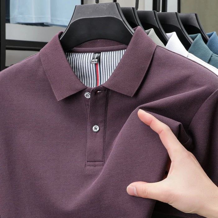 SaneShoppe-High-Quality Men's Polo Shirt: Summer Fashion Solid Color Striped T-Shirt