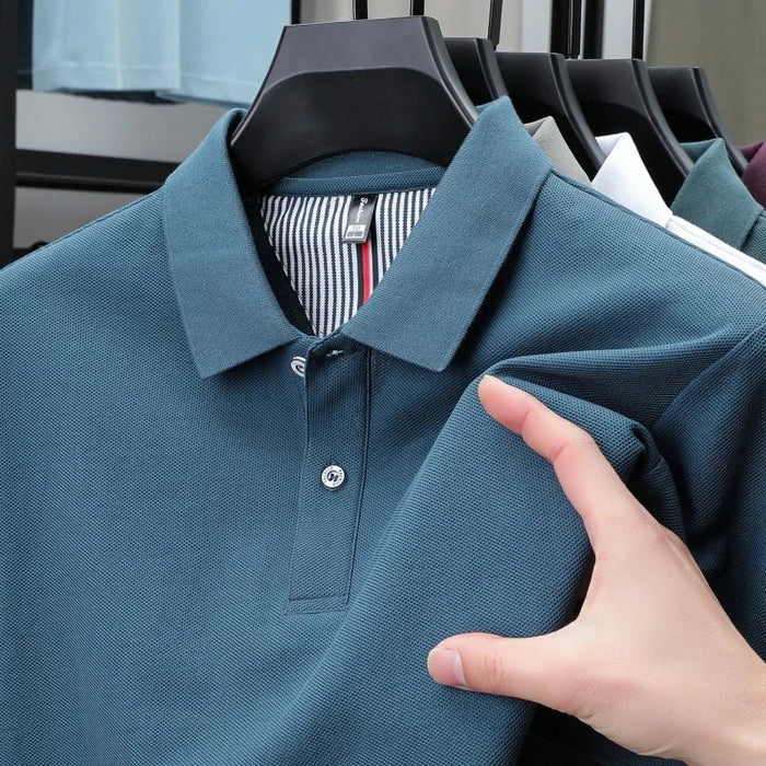 SaneShoppe-High-Quality Men's Polo Shirt: Summer Fashion Solid Color Striped T-Shirt